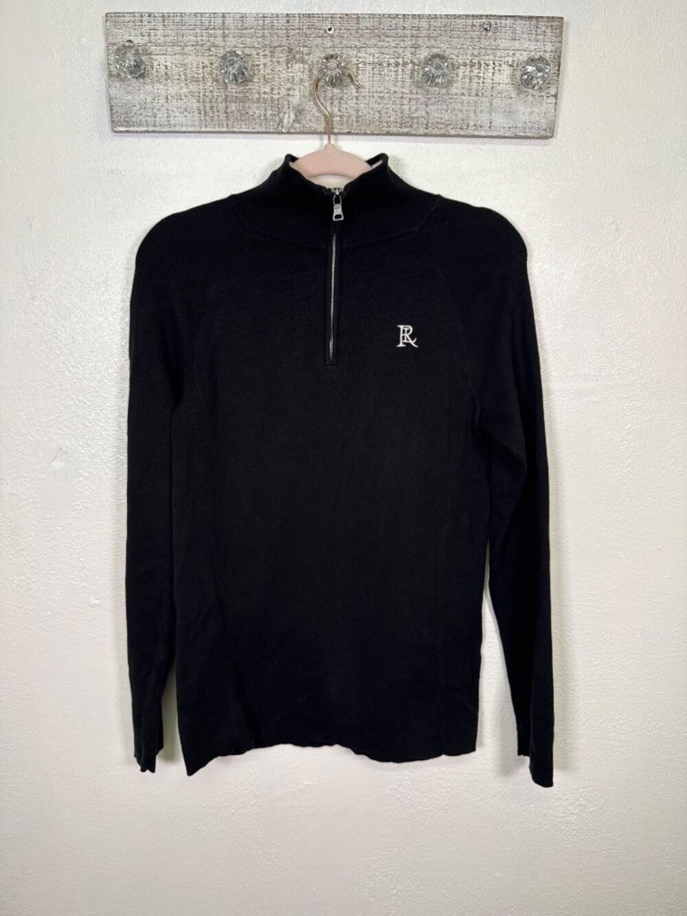 Polo Jeans Co. Black 1/4 Zip Knit Pullover Sweater Embroidered Logo Preppy L